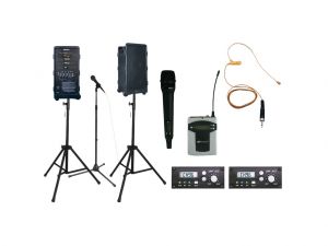 Platinum Digital Audio Travel Partner Plus Wireless System Package - Includes Two Receivers, One Handheld Wireless Mic & One Over-ear Mic With Wireless Bodypack Transmitter. S1297-70 Companion Speaker, S1073 Mic Stand, 2 X S1018 Heavy Duty Tripod.