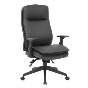 Officesource Obsidian Collection High Back Executive Task Chair, Black Vinyl