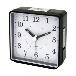 Impecca Travel Alarm Clock, Sweep Movement, Black