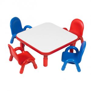 Baseline Toddler Table & Chair Set 30 Square X 12 Table + 4 Chairs  Candy Apple Red