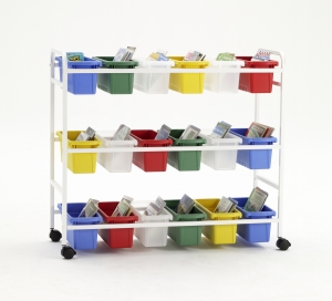 Deluxe Book Browser Cart With 18 Small Tubs