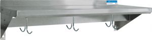 Wall Shelf with Pot Hooks, 36"W x 12"D x 11.5"H, Stainless Steel