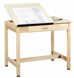 Drawing Science Lab Table With 2 Piece Top and Large Drawer, Almond Plastic Laminate Top, 36"W x 24"D x 30"H