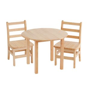 30in Round Hardwood Table With 18in Legs And Two 10in Chairs