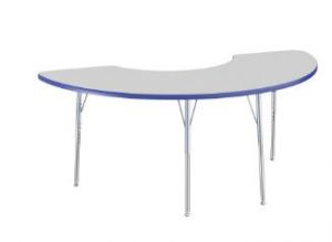 36" X 72" Half Moon T-mold Activity Table With Adjustable Standard Swivel Glide Legs - Gray/blue/silver