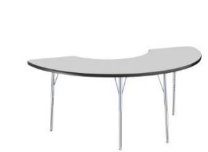 36" X 72" Half Moon T-mold Activity Table With Adjustable Standard Swivel Glide Legs - Gray/black/silver