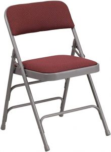 2 Pack Hercules Series Curved Triple Braced & Double Hinged Burgundy Patterned Fabric Metal Folding Chair