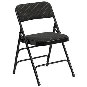 2 Pack Hercules Series Curved Triple Braced & Double Hinged Black Patterned Fabric Metal Folding Chair