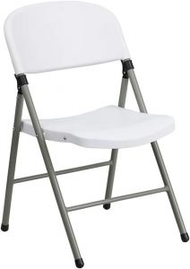 Hercules Series White Plastic Folding Chairs | Set Of 2 Lightweight Folding Chairs With Gray Frame