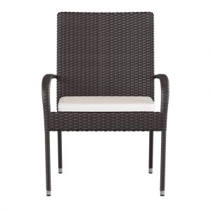 Maxim Set Of 2 Stackable Indoor/outdoor Espresso Wicker Dining Chairs With Cream Seat Cushions - Fade & Weather-resistant Materials