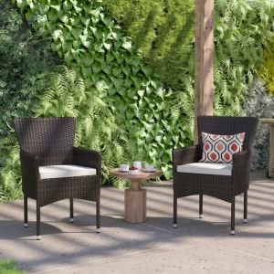 Maxim Modern Espresso Wicker Patio Armchairs For Deck Or Backyard, Fade And Weather-resistant Frames And Cream Cushions-set Of 2