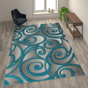 Willow Collection Modern High-low Pile Swirled 8' X 10' Turquoise Area Rug - Olefin Accent Rug - Entryway, Bedroom, Living Room