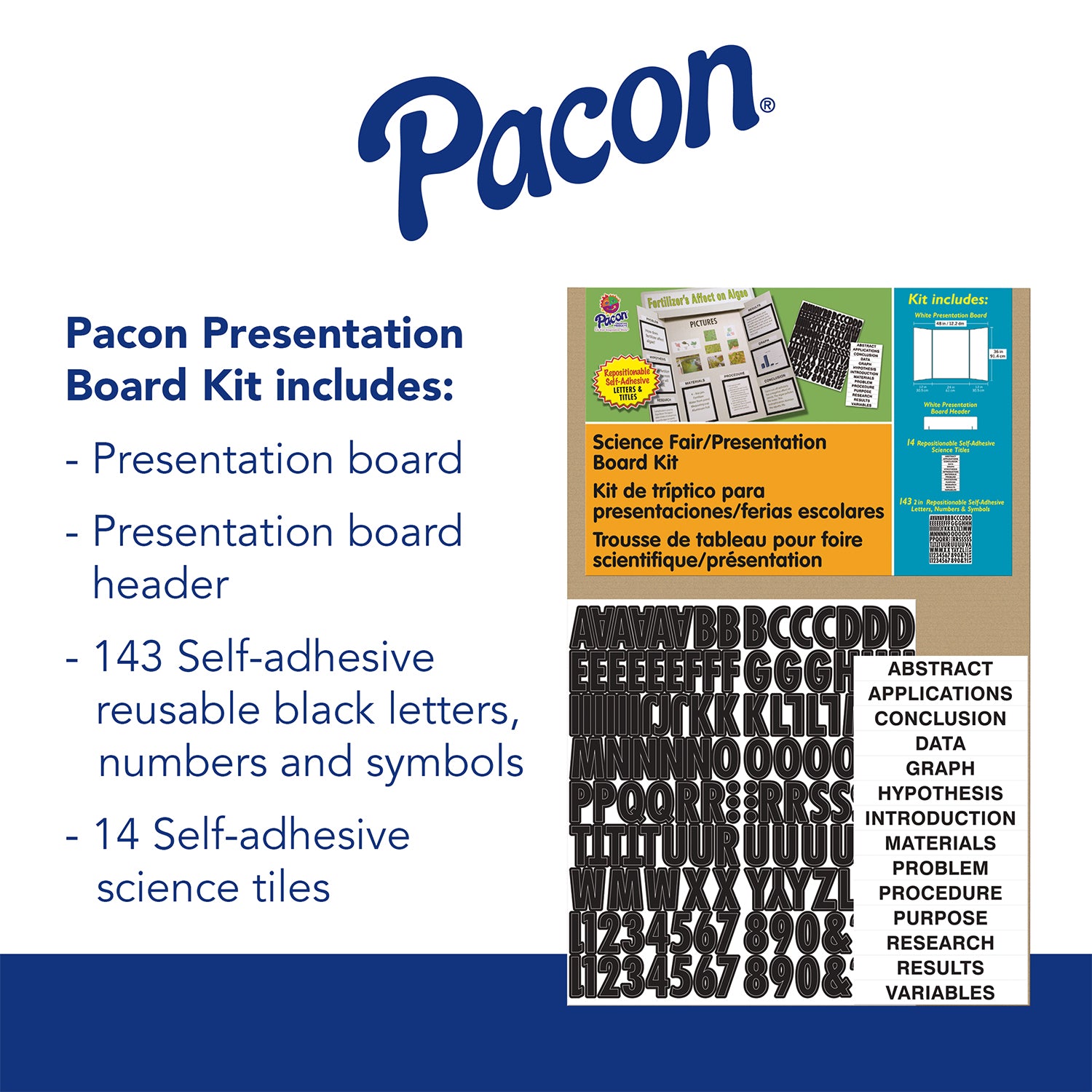 Presentation Board Kit, White, Includes Self-Adhesive Letters, 48" x 36", 1 Kit