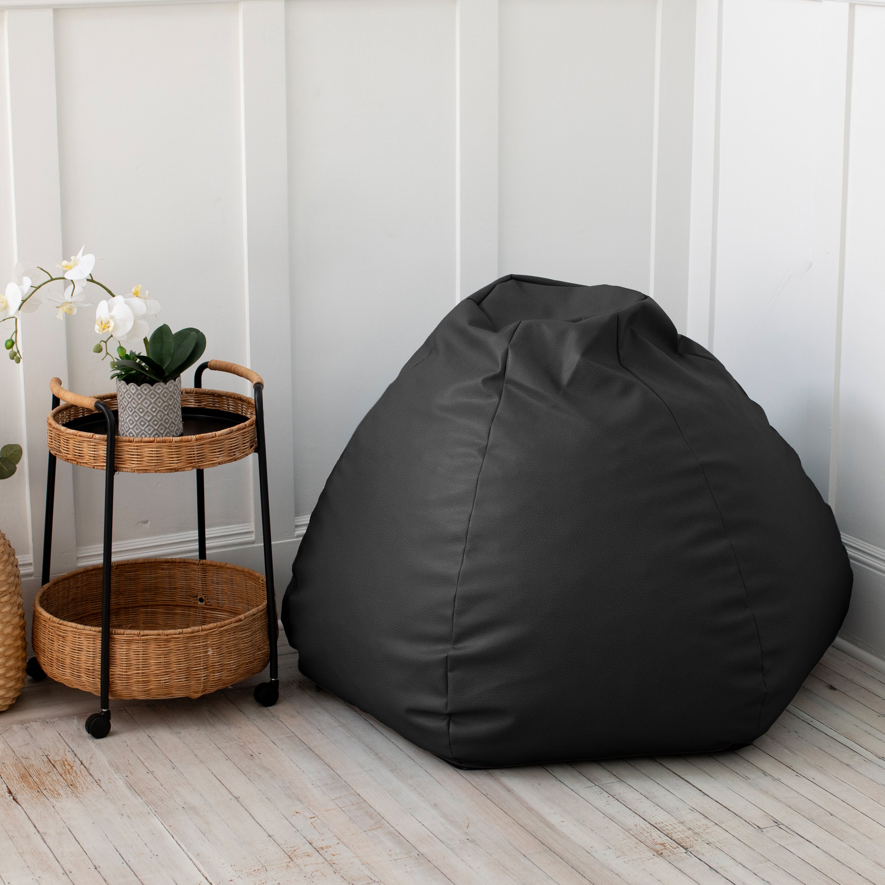 Atrium Collection Pazi Pod - Designer Foam Bean Bag Chair for Home Theaters, Offices, Schools, Reception & Waiting Rooms - Faux Leather - Black