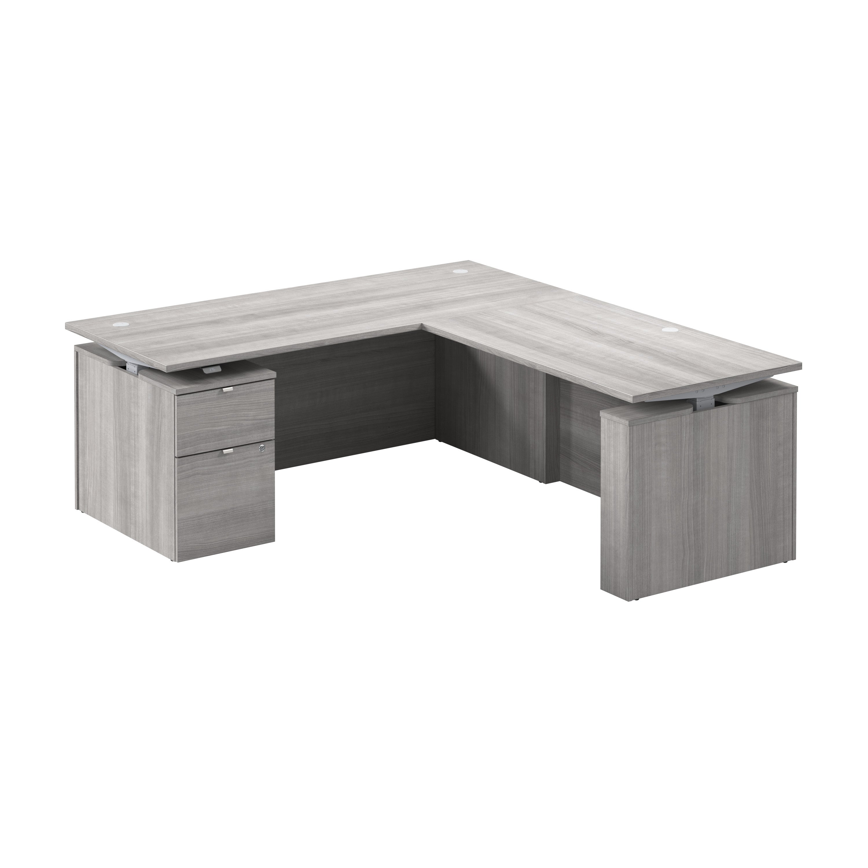 Bush Business Furniture Stratus&nbsp;72W x&nbsp;78D Height Adjustable L Shaped Standing Desk with File Cabinet in Platinum Gray with Metallic Gray Base - 71.02" Width x 76.97" Depth x 27.44" Height