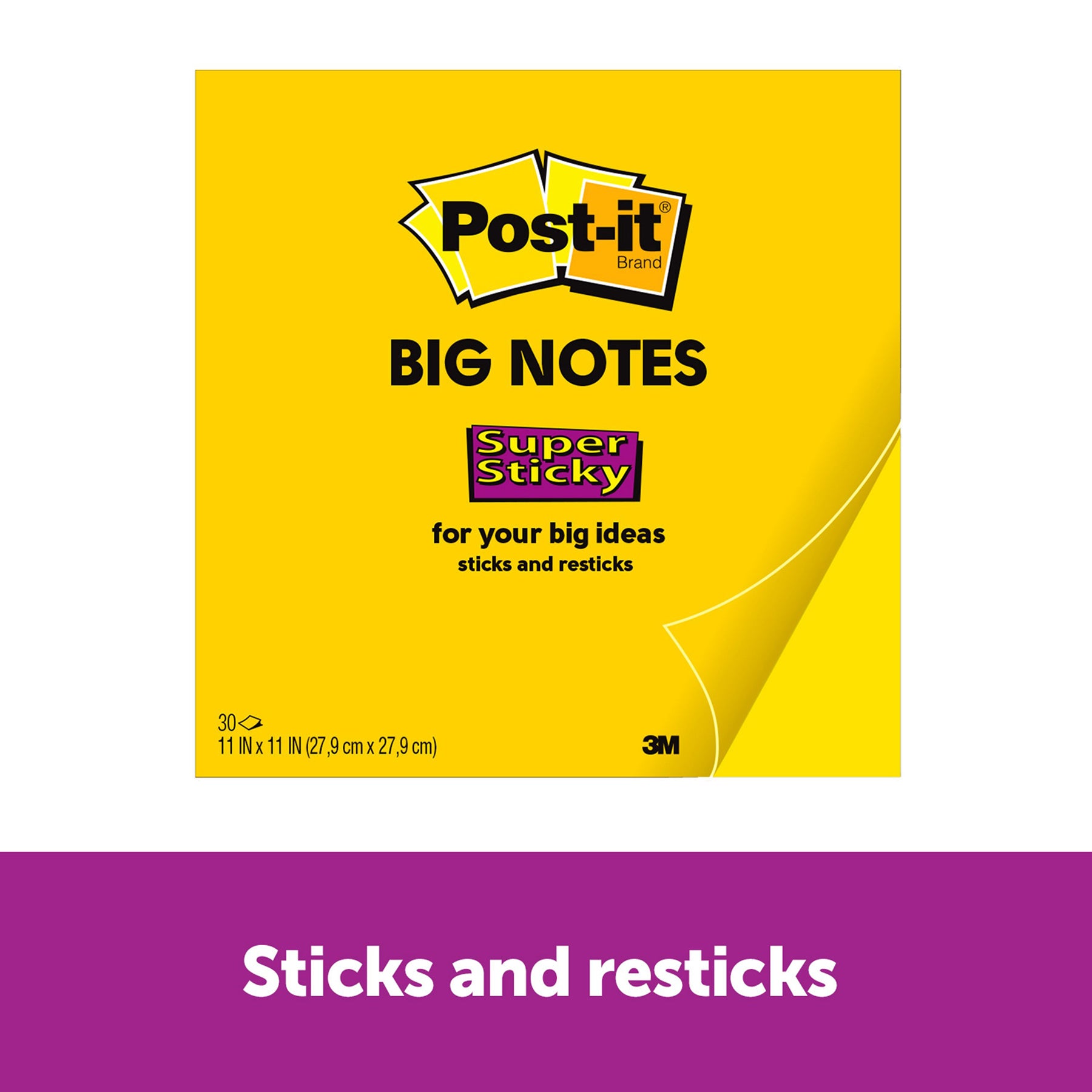 Super Sticky Big Note, 11 in. x 11 in., Yellow