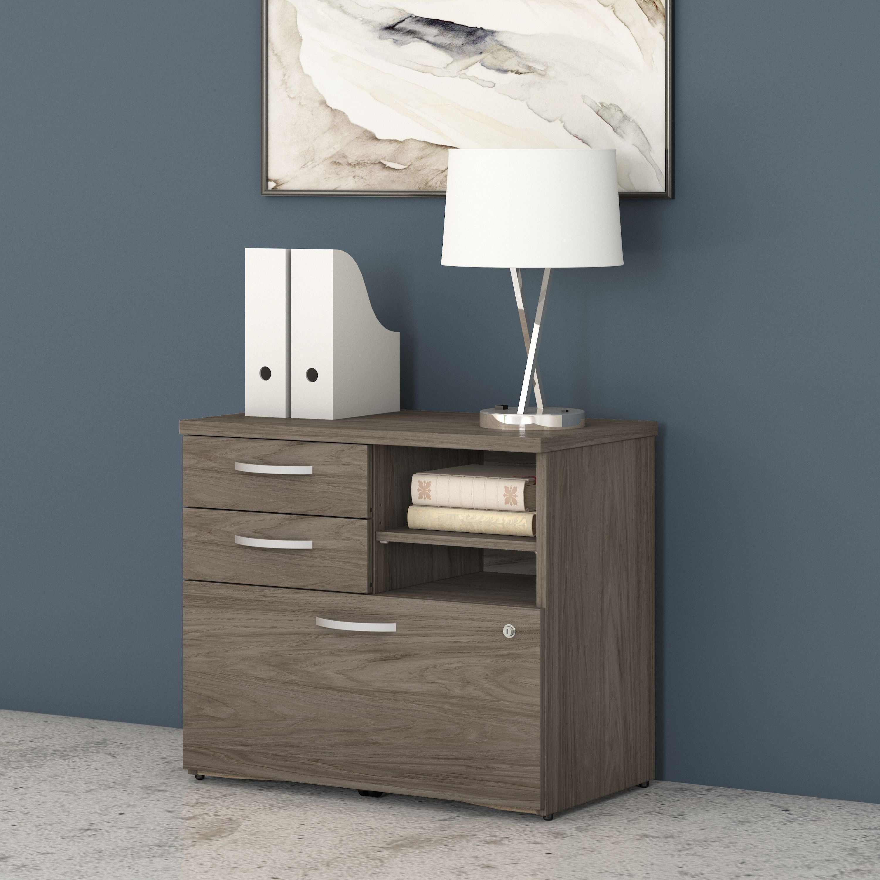 Bush Business Furniture Studio C Office Storage Cabinet with Drawers and Shelves in Modern Hickory - 29.72" Width x 16.93" Depth x 25.98" Height