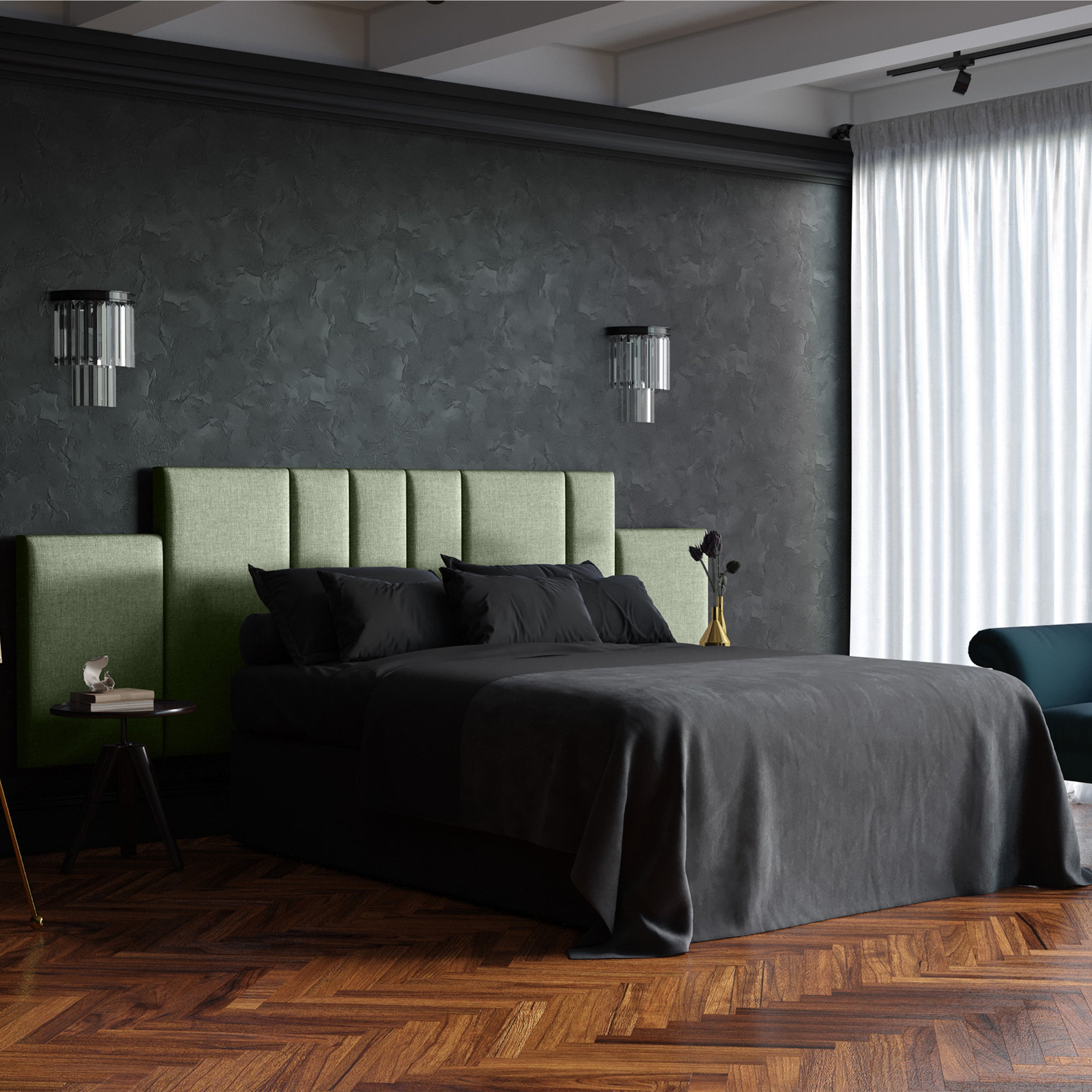 Jaxx Panelist Modern Padded Headboard- Set of 2 Wall Mounted Panels (Each 22.5" x 30")- Queen Double Tall, Microvelvet Cypress Green