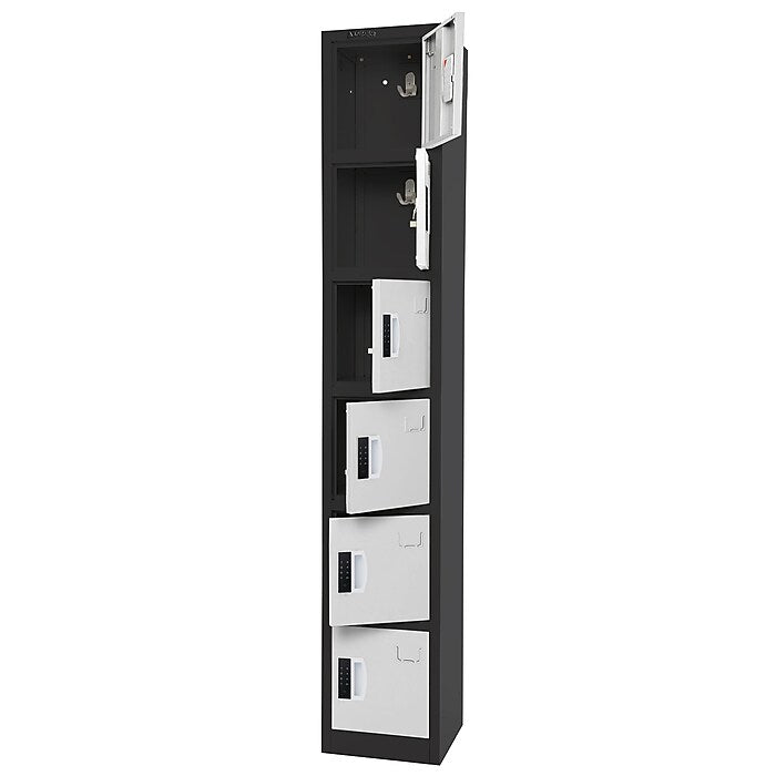 72" H x 12" W  6-Tier Steel Storage Locker with Digital Lock, Black and White, Pack of 4