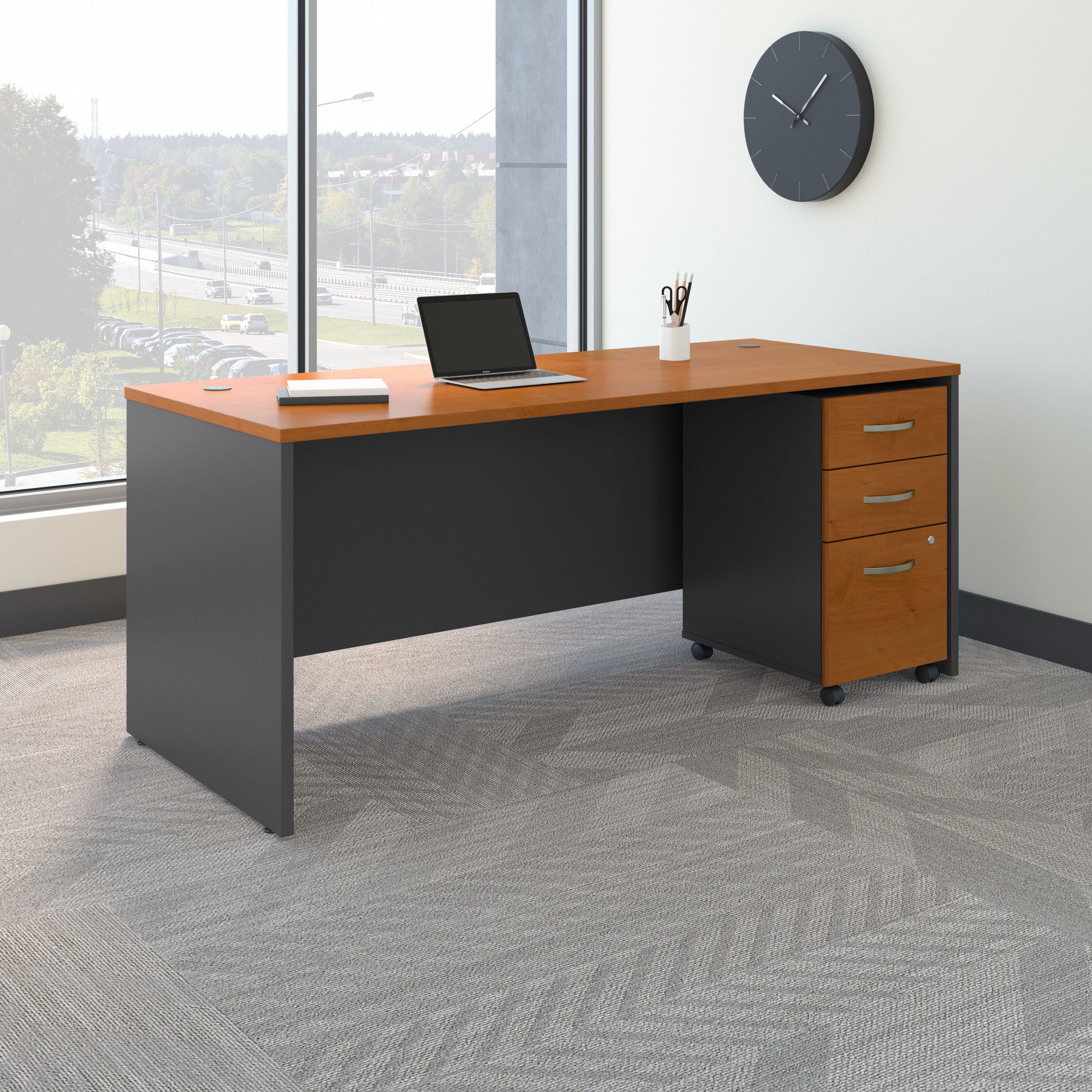 Bush Business Furniture Series C 72W x 30D Office Desk with Mobile File Cabinet in Natural Cherry - 71.1" Width x 29.37" Depth x 29.84" Height