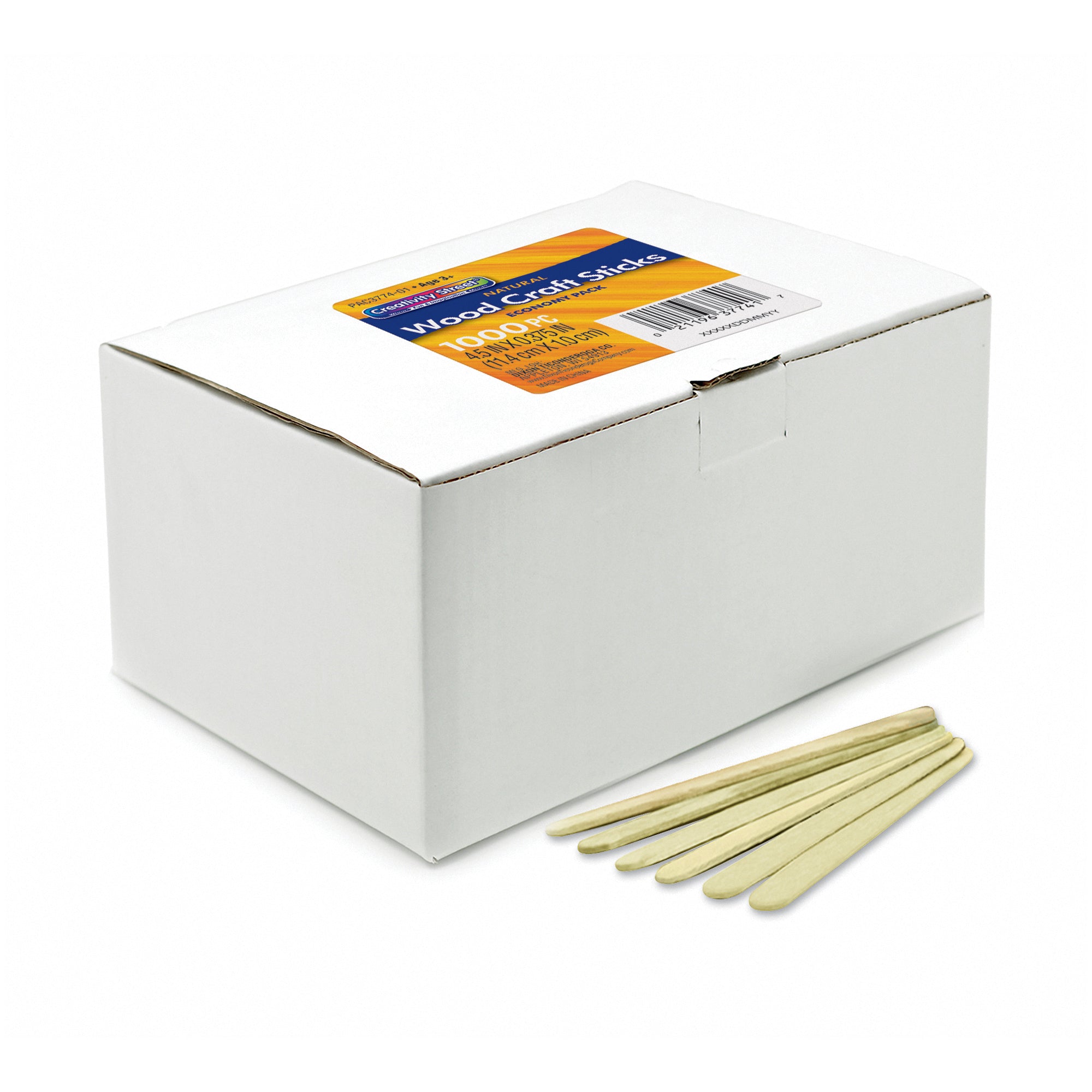 Economy Regular Craft Sticks, Natural, 4-1/2" x 3/8", 1000 Pieces