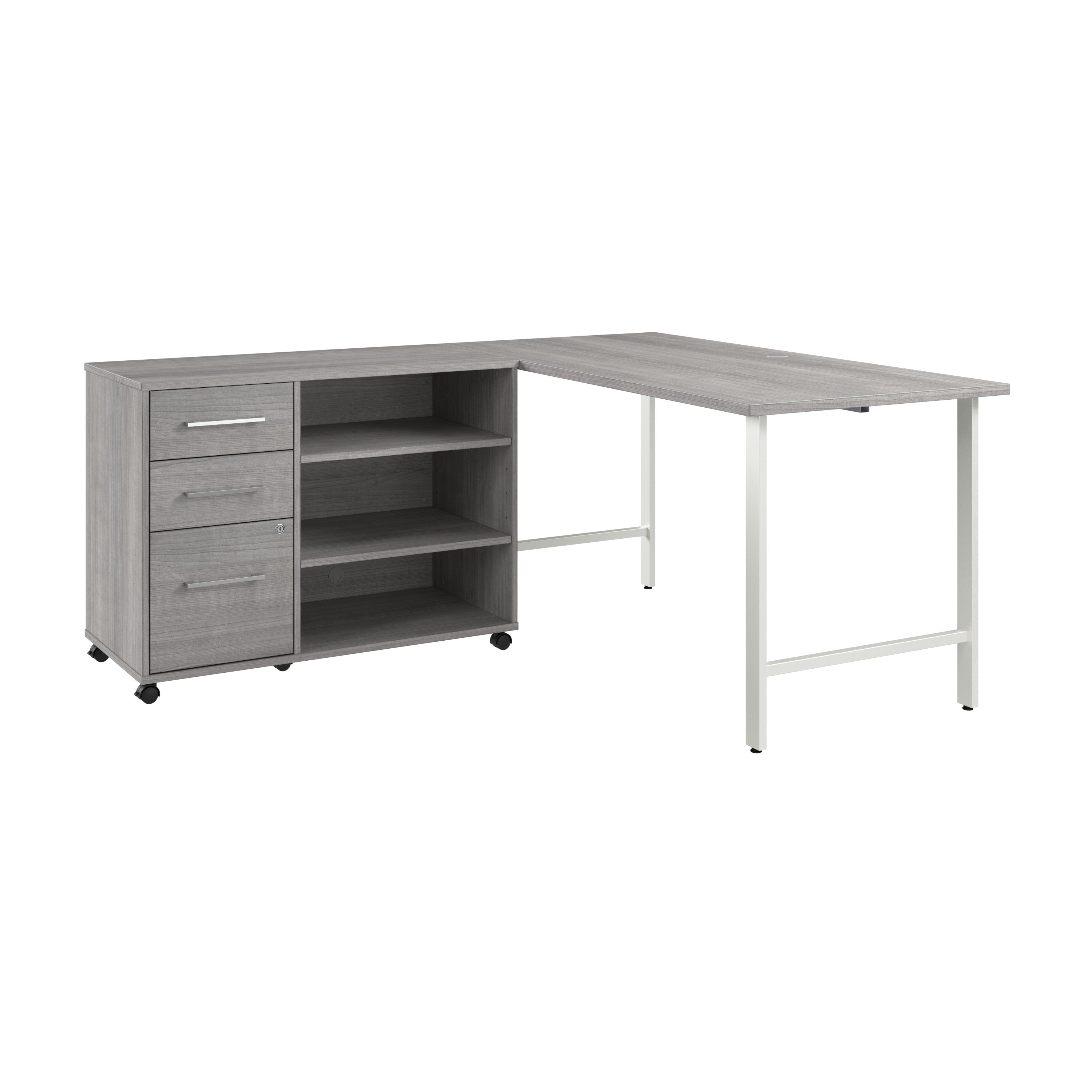 Bush Business Furniture Hustle 60W x 30D Computer Desk and Storage Cabinet with Drawers and Shelves in Platinum Gray - 59.44" Width x 29.37" Depth x 30.07" Height