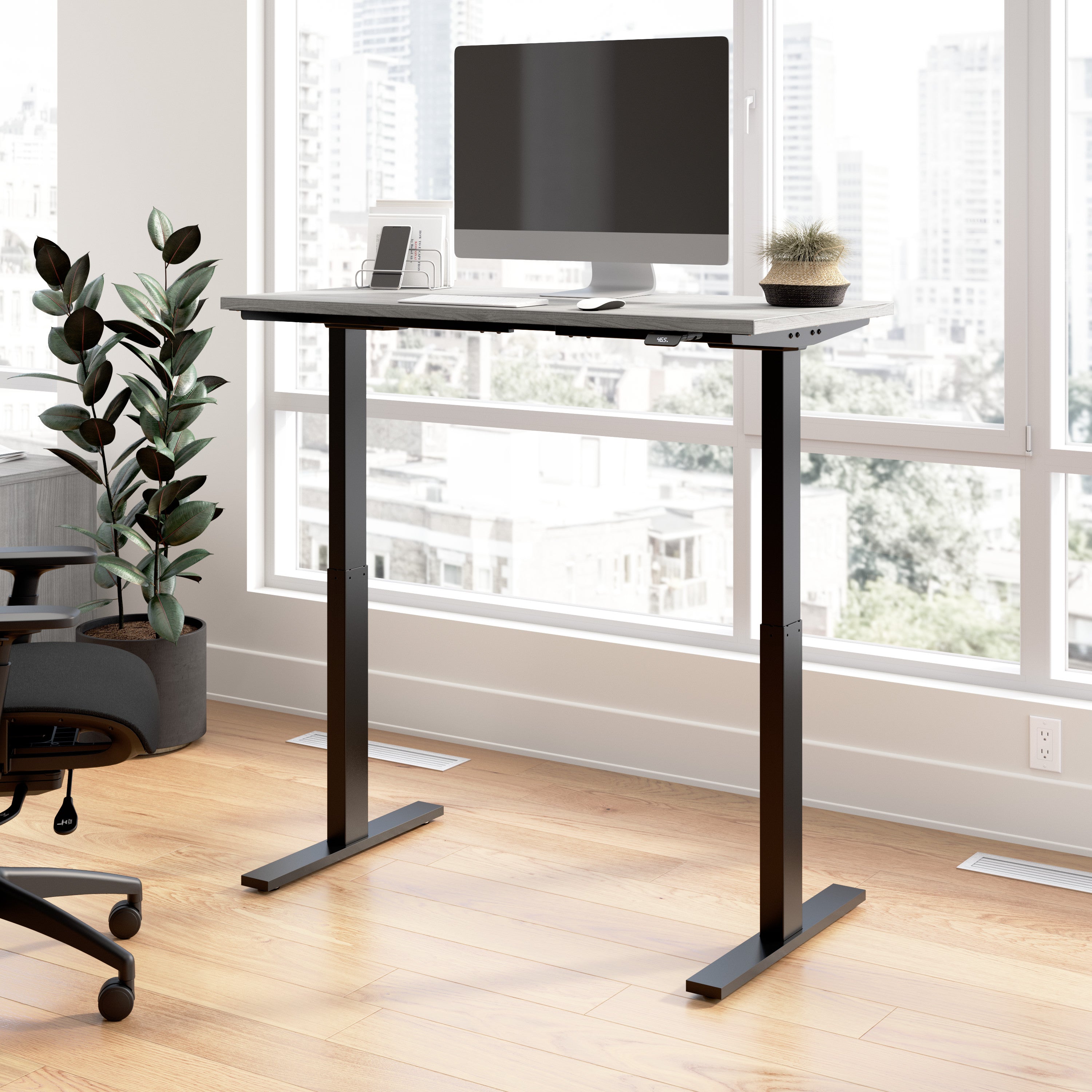 Bush Business Furniture Move 60 Series 48W x 24D Electric Height Adjustable Standing Desk in Platinum Gray with Black Base - 47.6" Width x 23.62" Depth x 47.69" Height