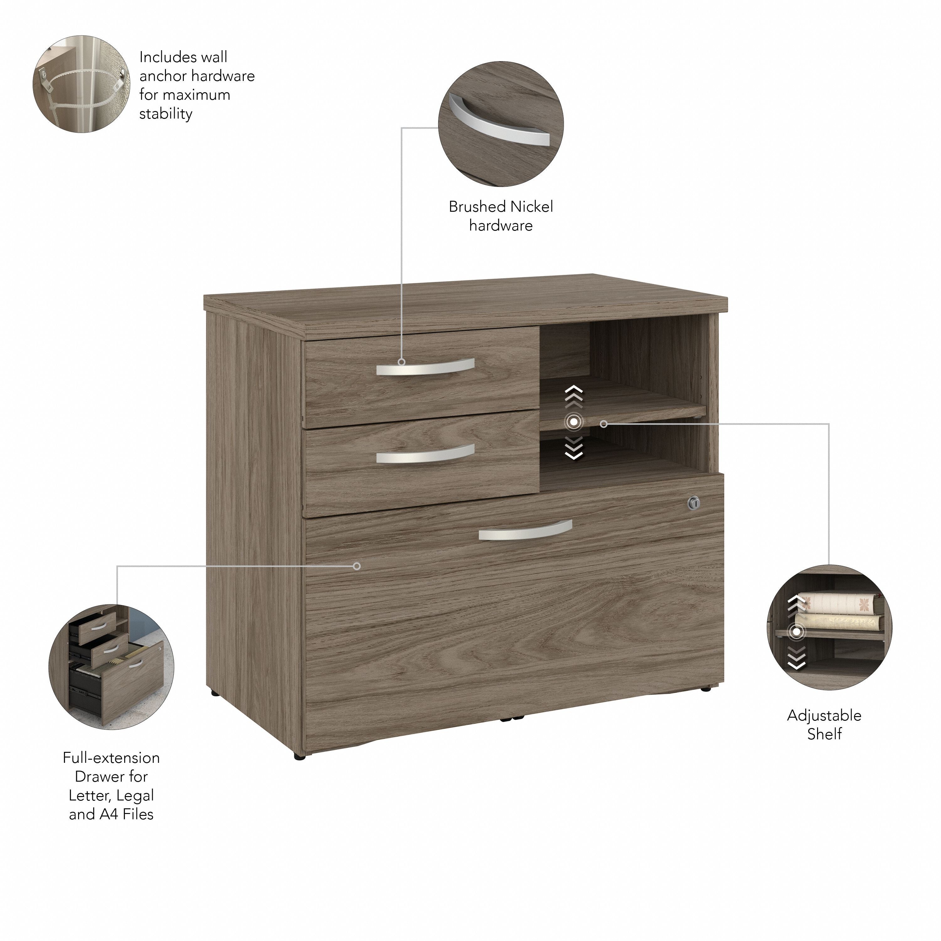 Bush Business Furniture Studio C Office Storage Cabinet with Drawers and Shelves in Modern Hickory - 29.72" Width x 16.93" Depth x 25.98" Height