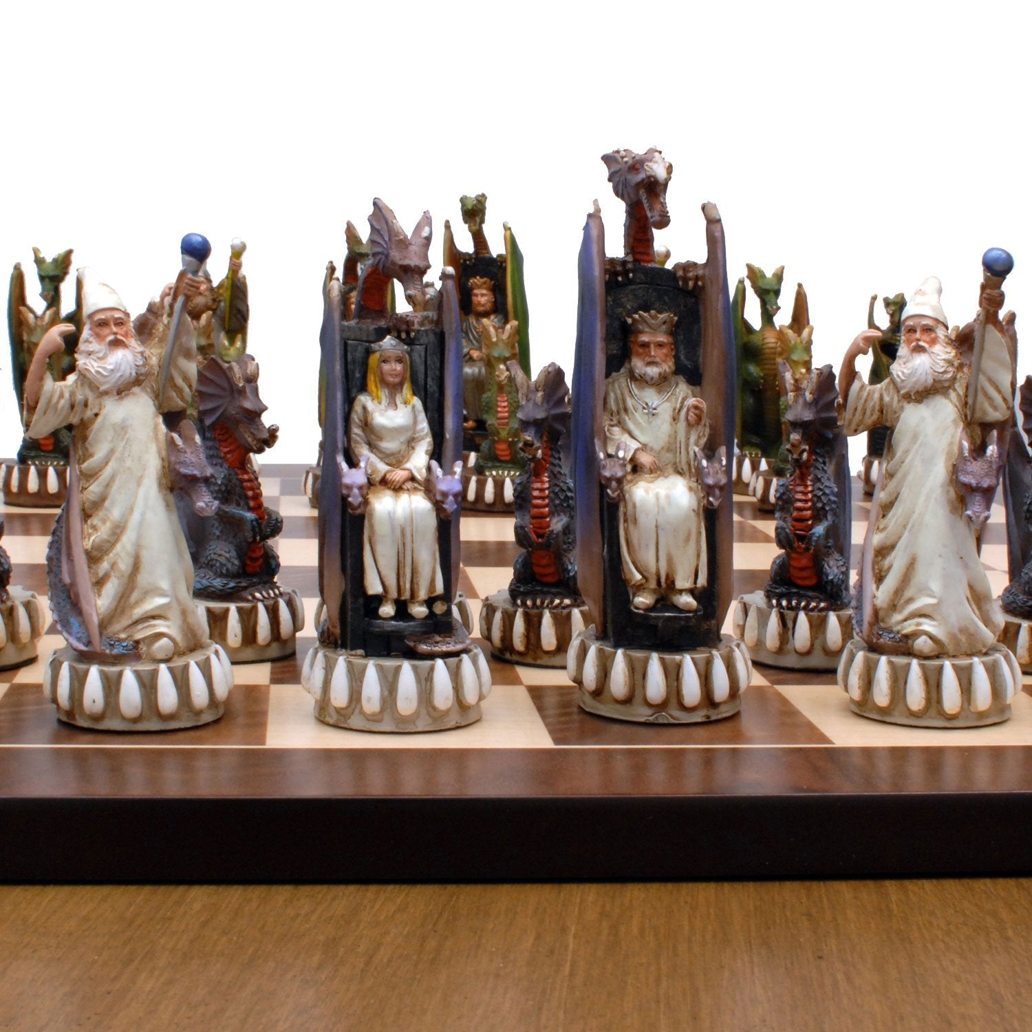 Hand Painted Dragon Themed Chess Pieces with 4.7 in. King