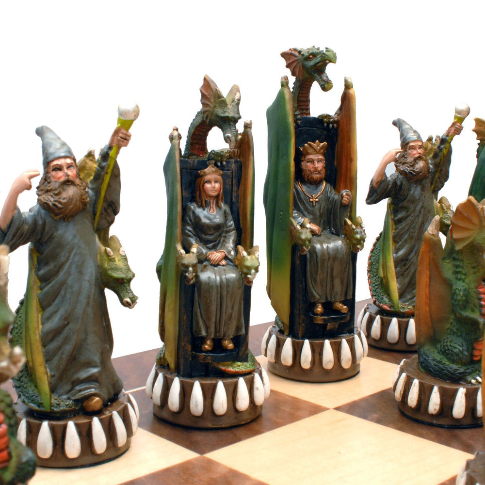 Hand Painted Dragon Themed Chess Pieces with 4.7 in. King