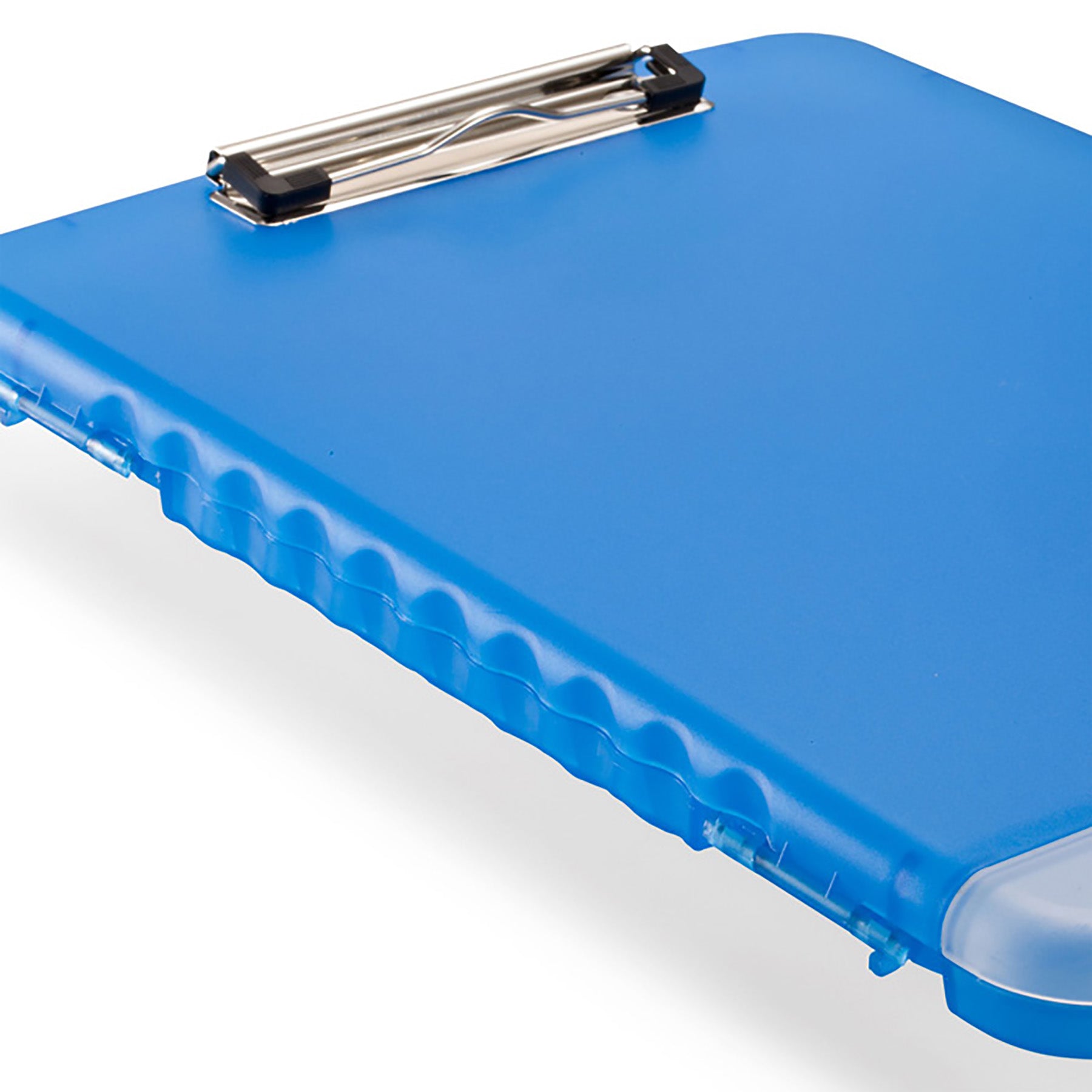 Slim Clipboard Storage Box, Low Profile Clip & Storage Compartment, Blue