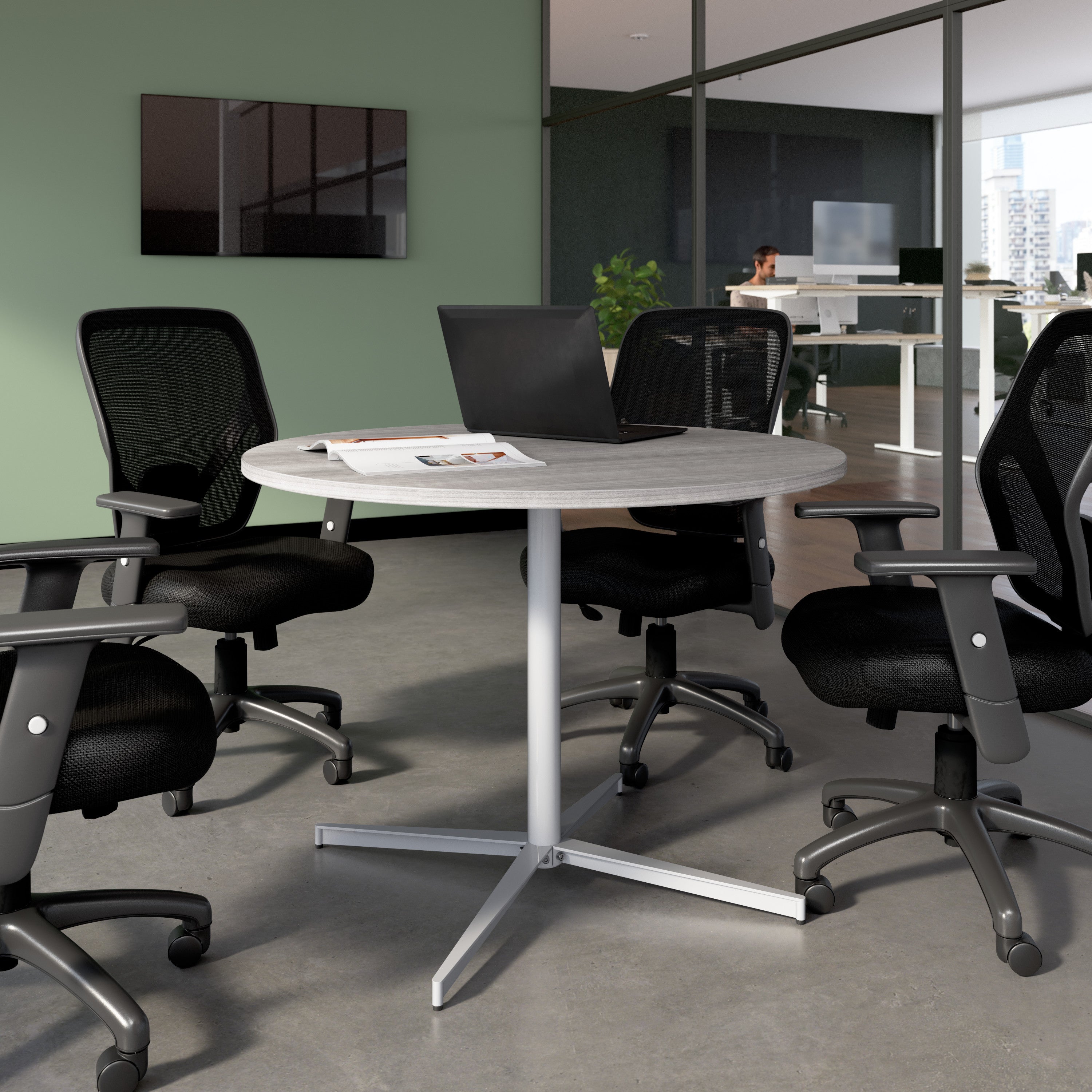 Bush Business Furniture 42-inch Round Conference Table with Metal Base in Platinum Gray - 41.38" Width x 41.38" Depth x 30.33" Height