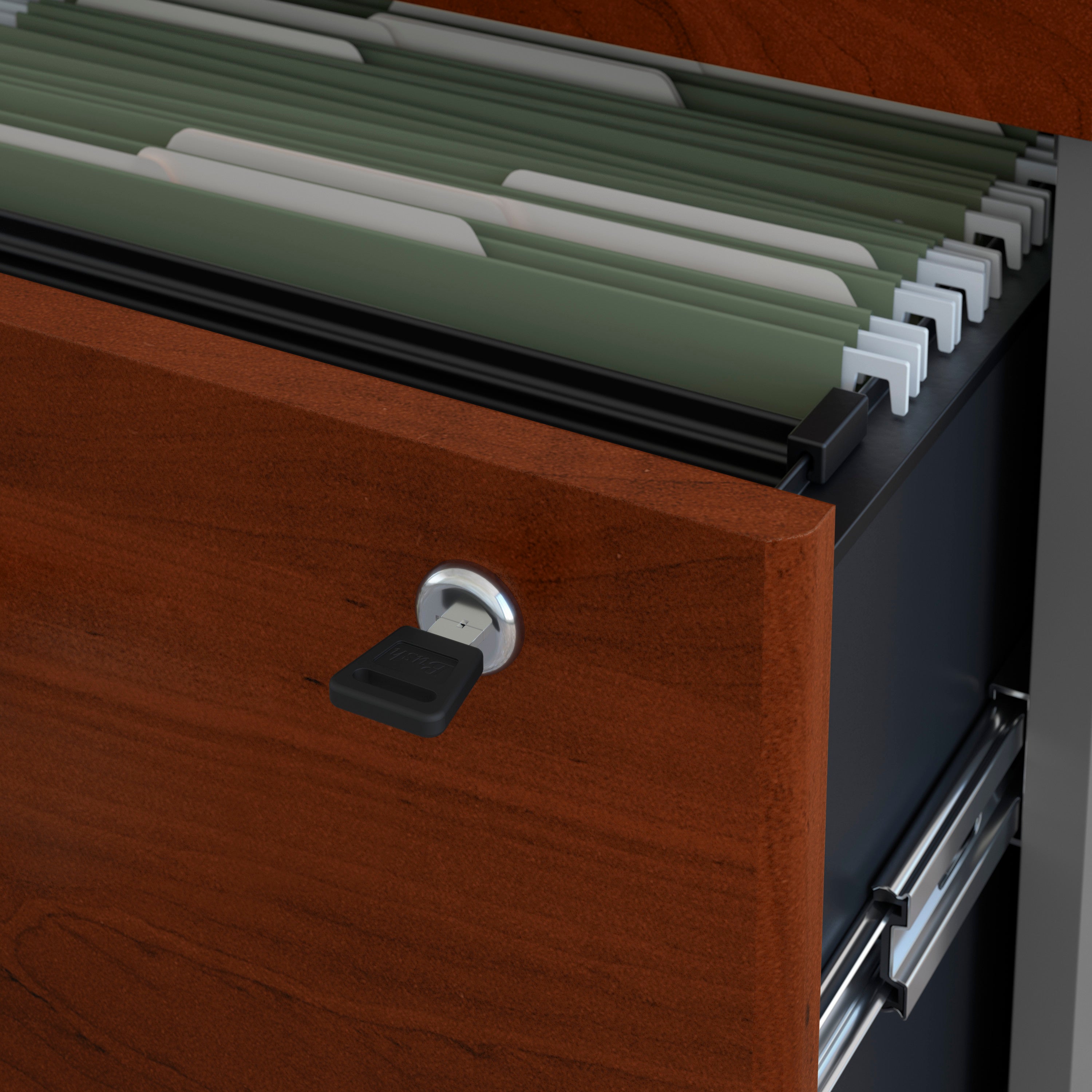 Bush Business Furniture Series C 72W Office Desk with Bookcase and File Cabinets in Hansen Cherry - 71.1" Width x 29.37" Depth x 72.8" Height