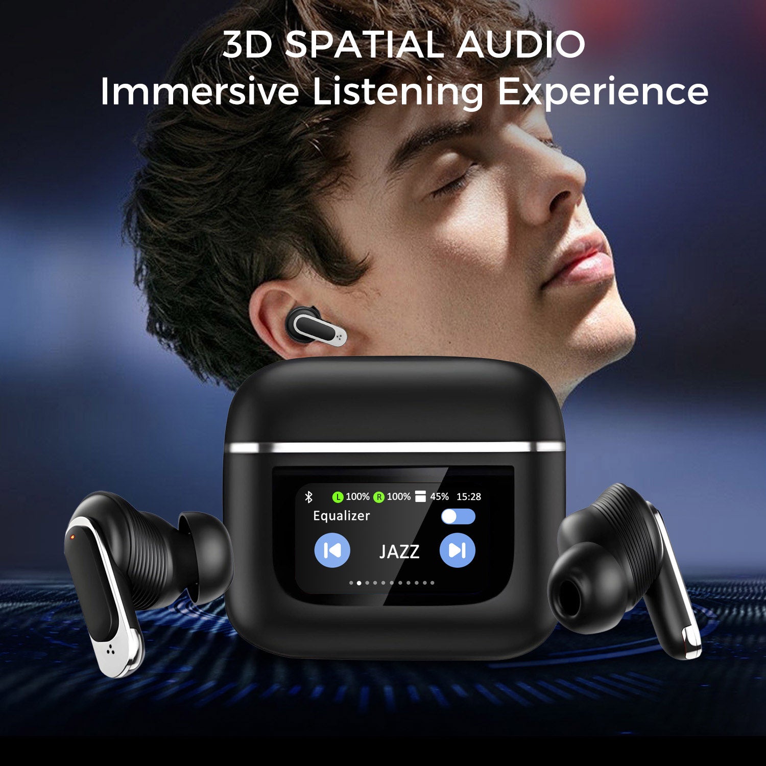 Wireless Earbuds with LCD Full-Color Touch Screen