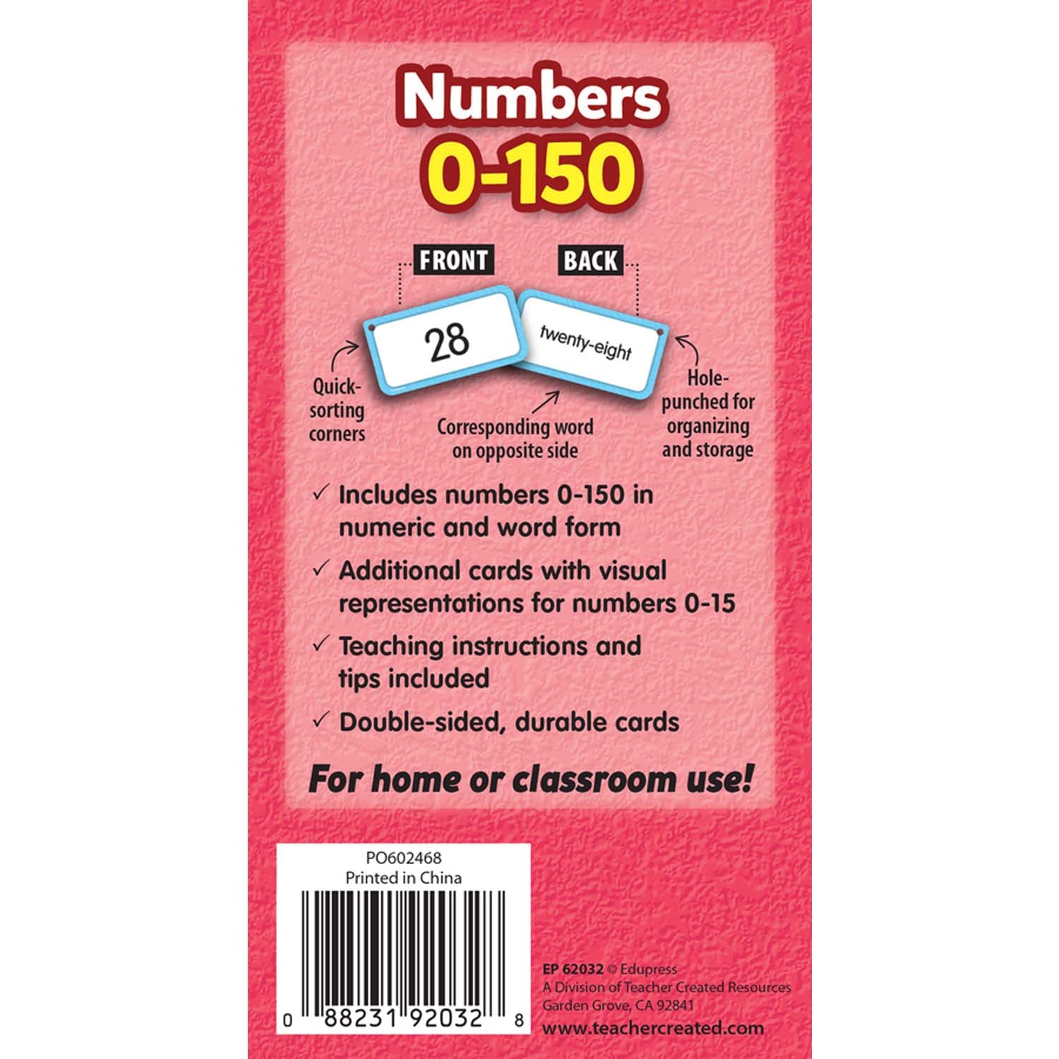 Numbers 0–150 Flash Cards