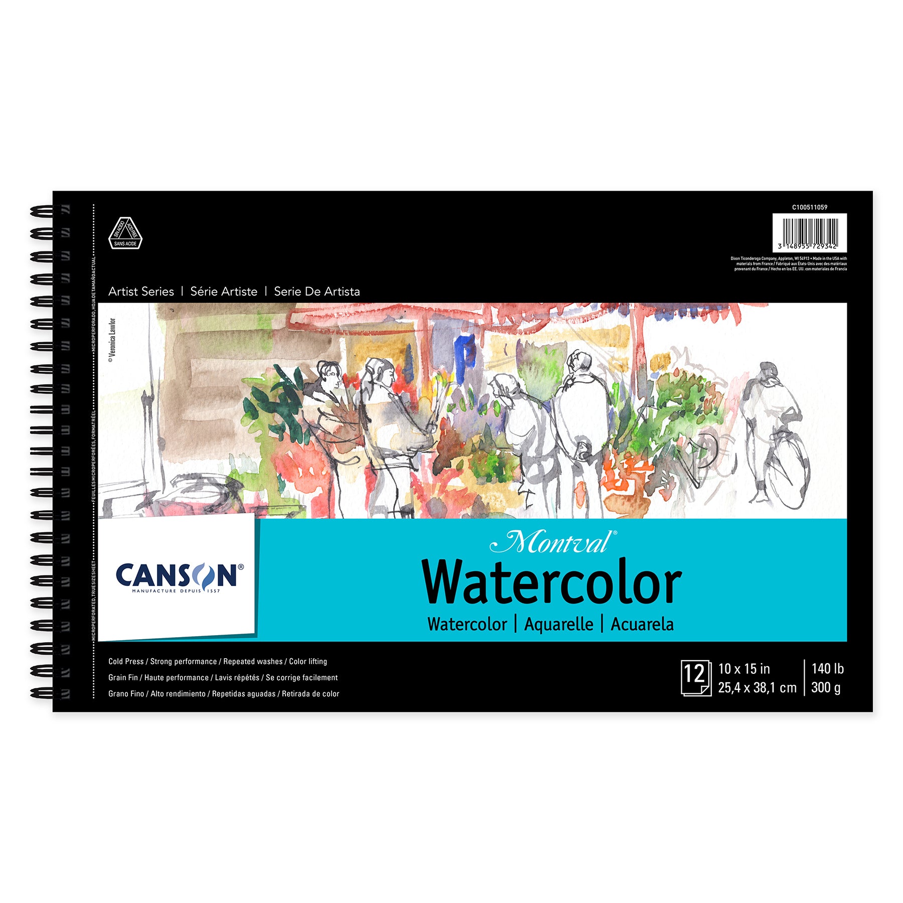 Artist Series Montval Watercolor Pad, Side Wire Binding, 12 Sheet, 10x15 inch, 1 Count