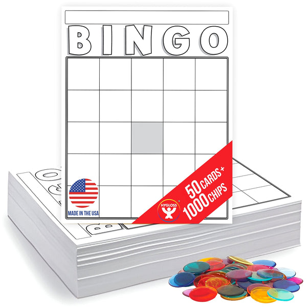 Bingo Card and Counters Set - 1000 chips and 50 Bingo White cards