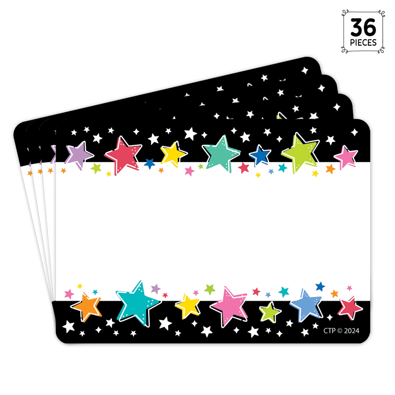 Star Bright Colorful Stars on Black Labels, Pack of 36