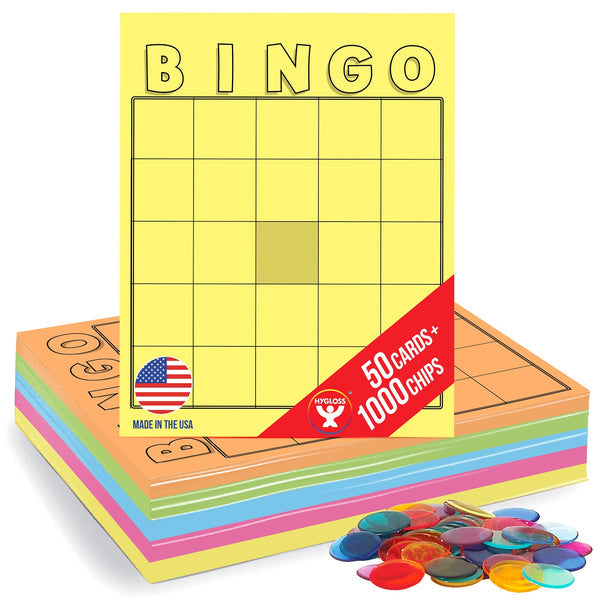 Bingo Card and Counters Set - 1000 chips and 50 Bingo White cards