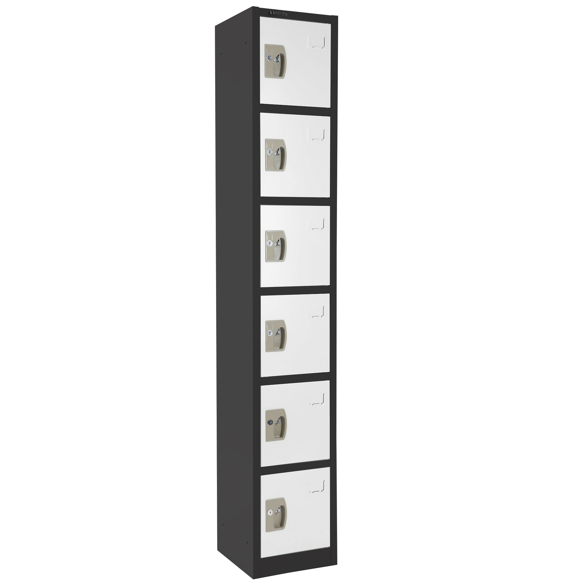 Large 6 Door Locker – Black Body With White Doors 2-Pack