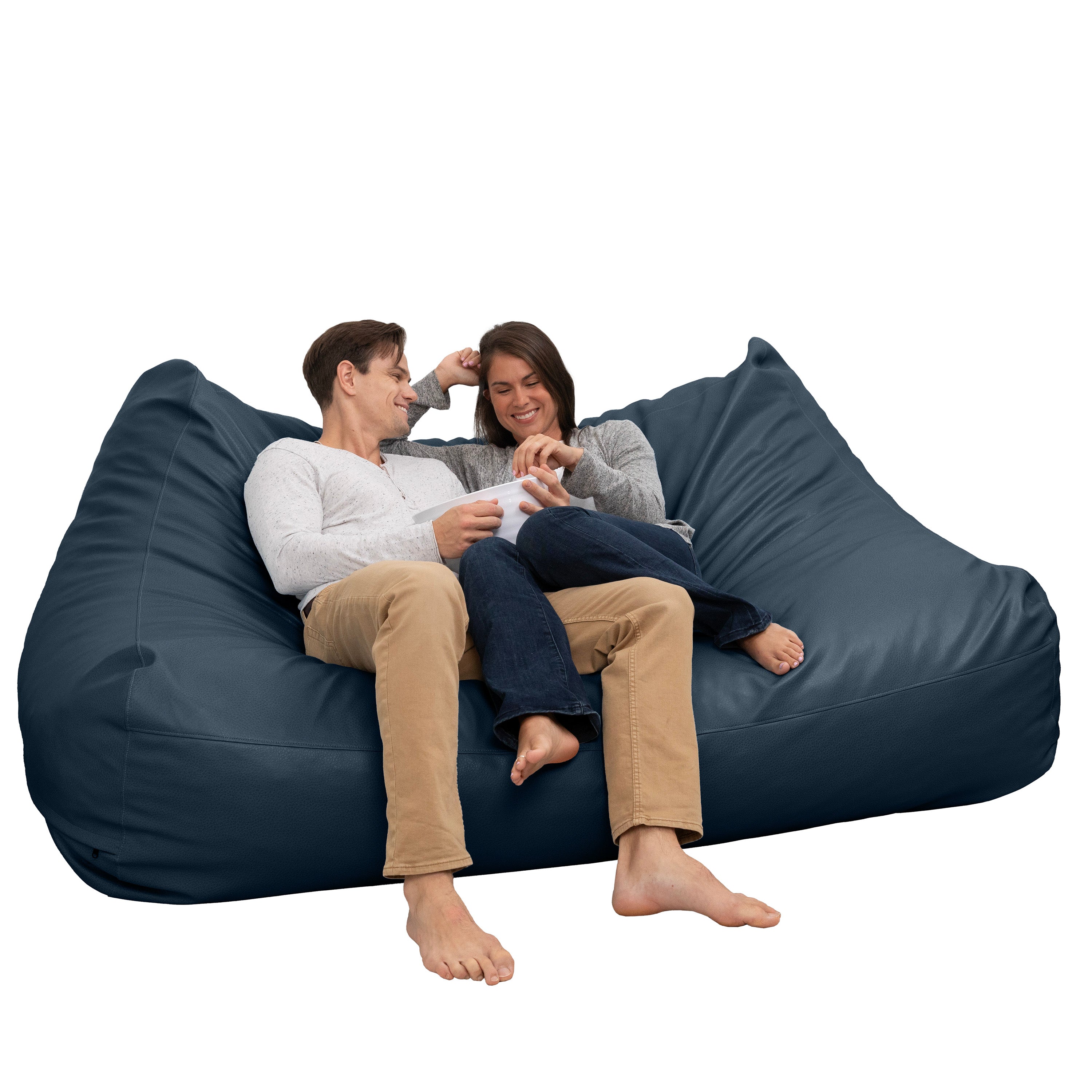 Atrium Collection Lozia Loveseat - Large Foam Bean Bag Sofa for Home Theaters, Offices, Schools, Reception & Waiting Rooms - Faux-Leather - Oxford Blue