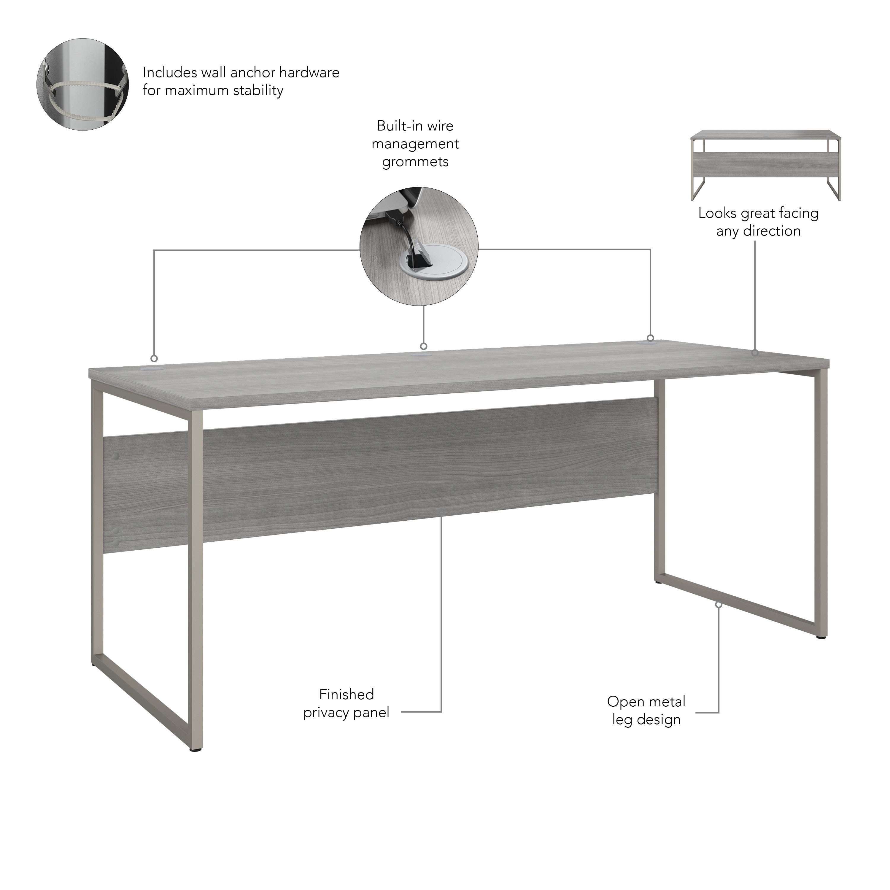 Bush Business Furniture Hybrid 72W x 30D Computer Table Desk with Metal Legs in Platinum Gray - 71.02" Width x 29.37" Depth x 29.91" Height
