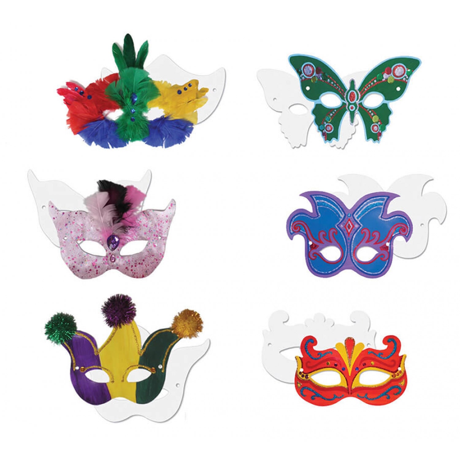 Die-Cut Paper Masks, Mardi Gras Assortment, Assorted Sizes, 24 Pieces