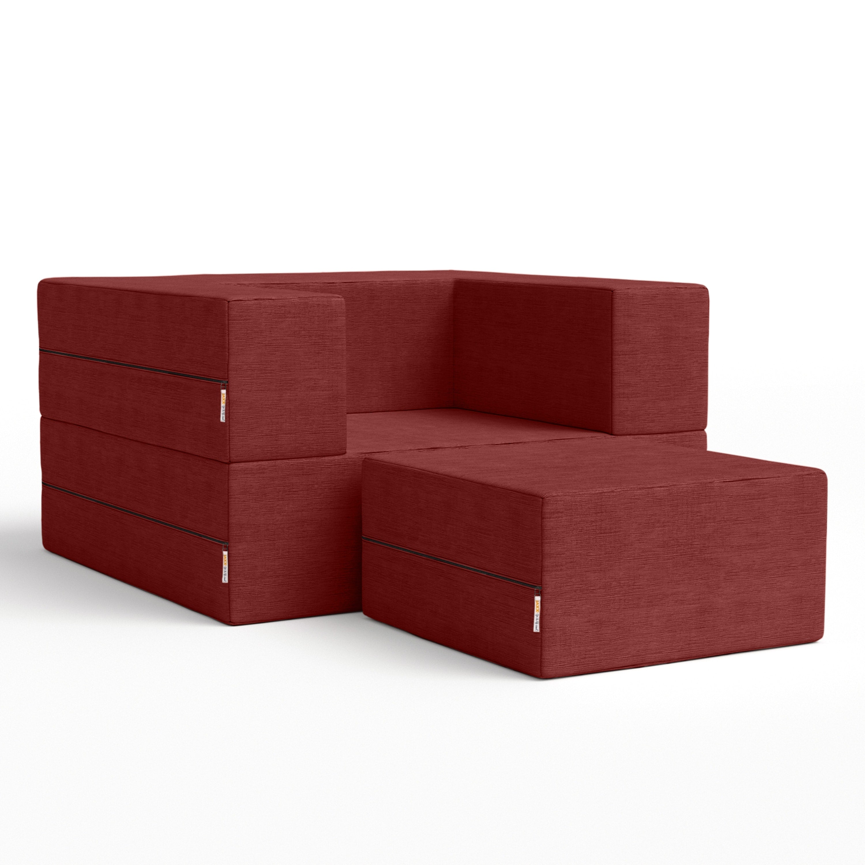Jaxx Zipline Convertible Sleeper Futon Chair & Ottoman with Machine-Washable Cover, Berry Red