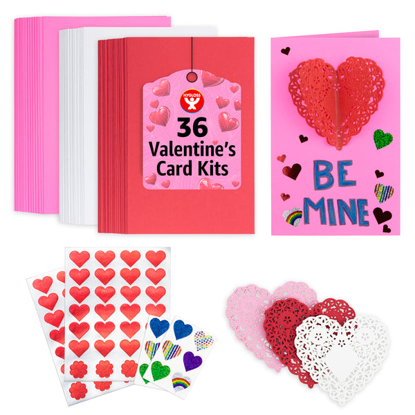 Valentine's Day Card Kit, 18 Bright Cards, 4 sh. Stickers, 18 Doilies