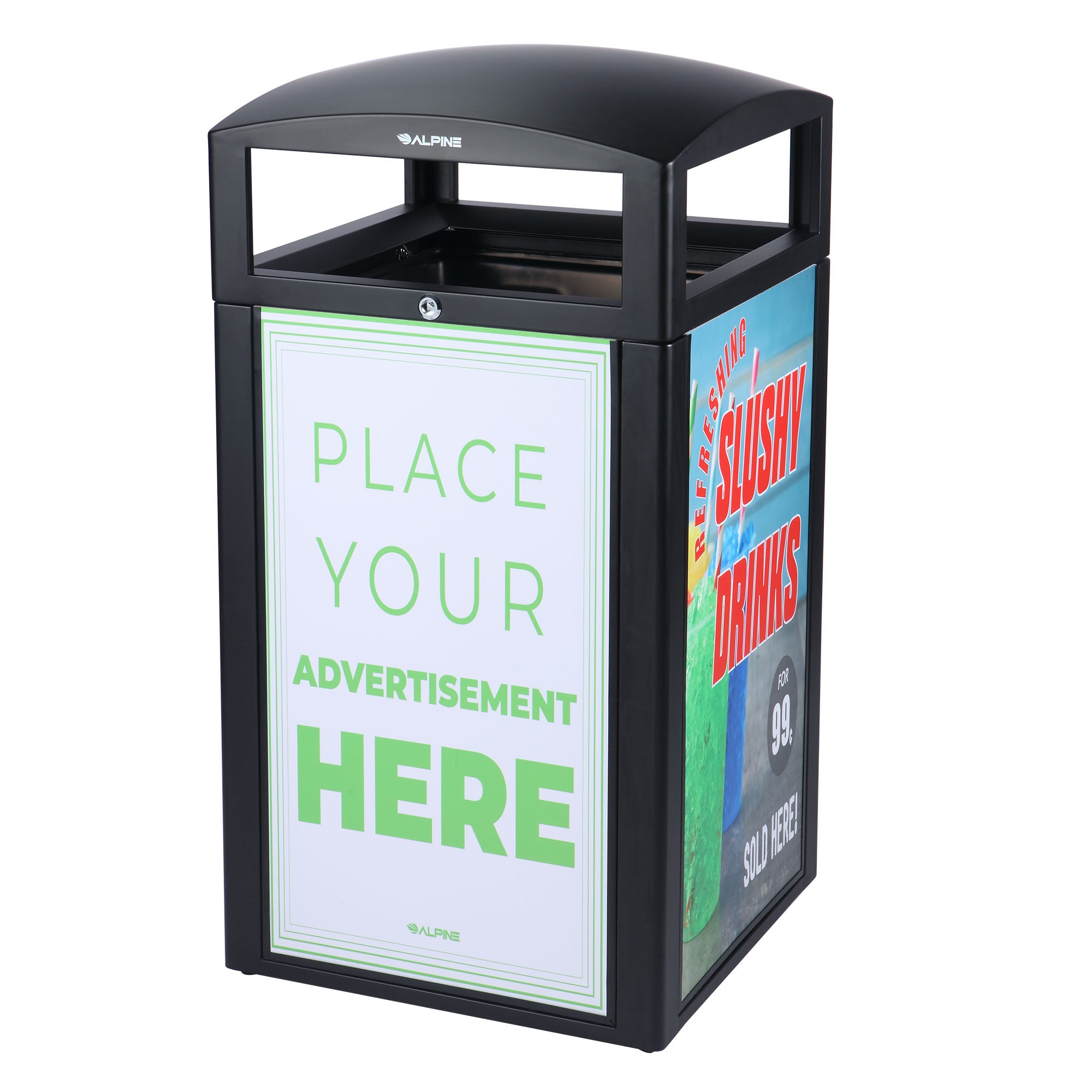Rugged 40 Gallon All Weather Trash Container, With Advertisement Panels, Grey Stone