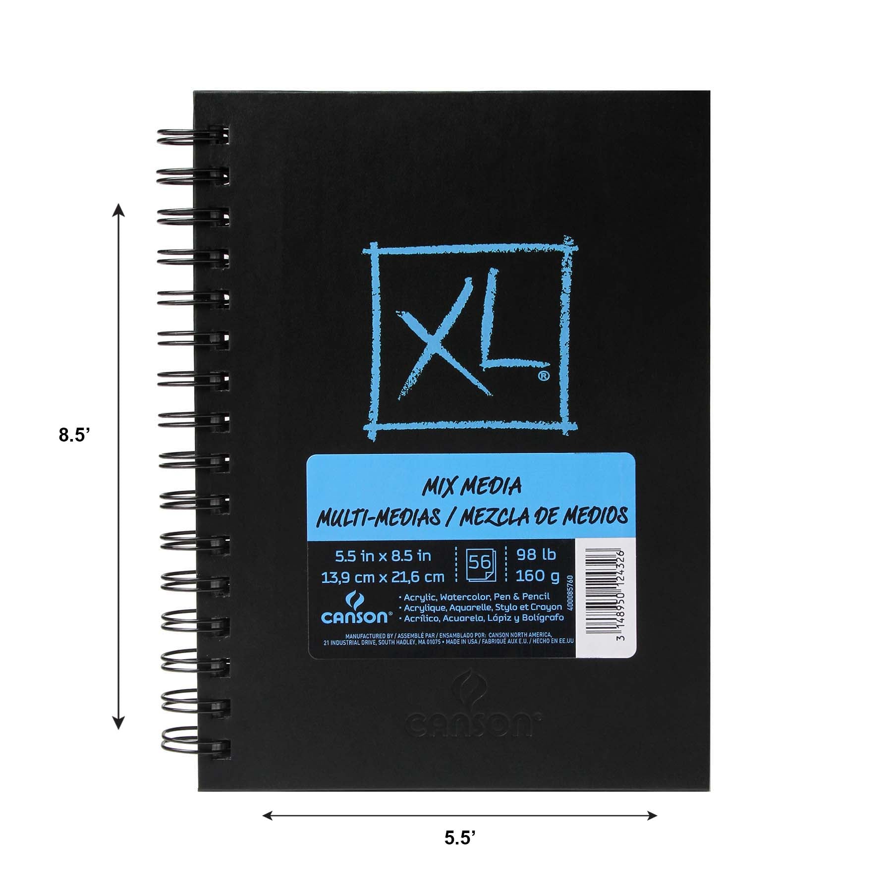 XL Series Mixed Media Art Book, Wire Binding, 60 Sheet, 5.5x8.5 inch, 1 Count