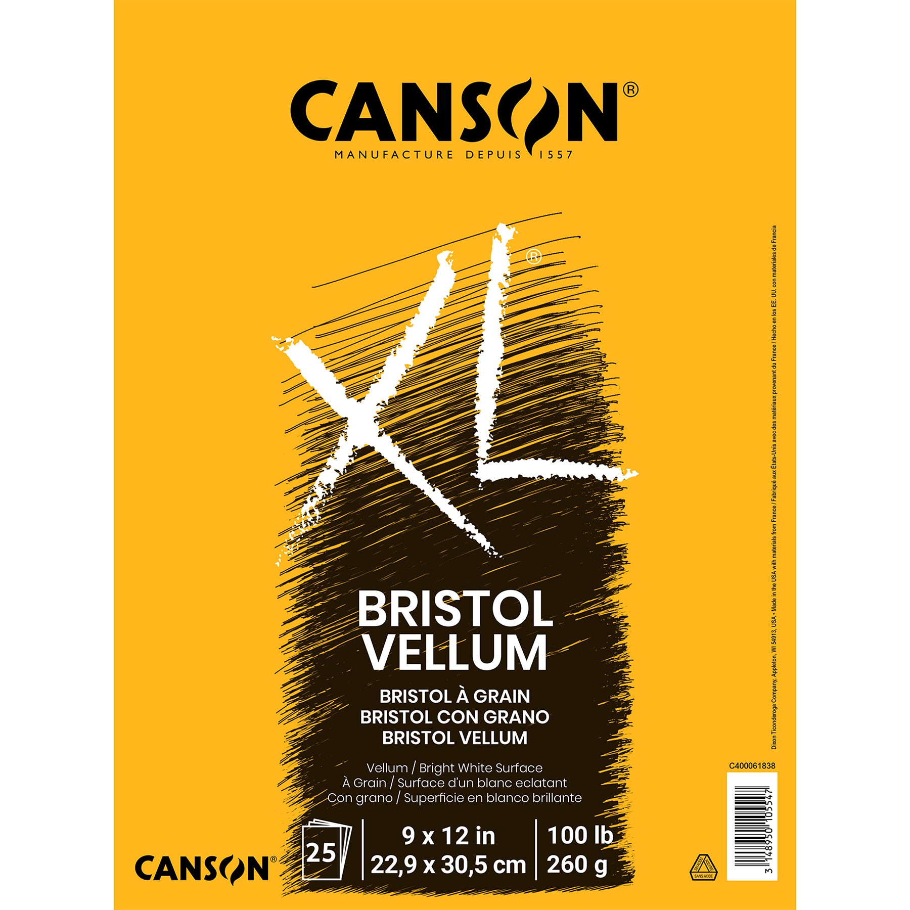 XL Series Bristol Pad, Vellum Finish, Foldover Binding, 25 Sheet, 9x12 inch, 1 Count