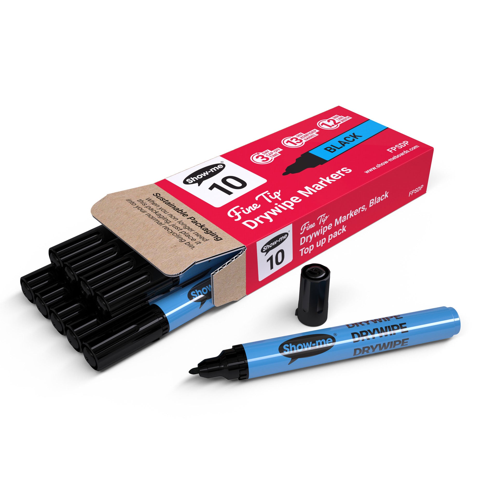 Fine Tip Slim Barrel Dry Erase Markers, Black, Box of 10