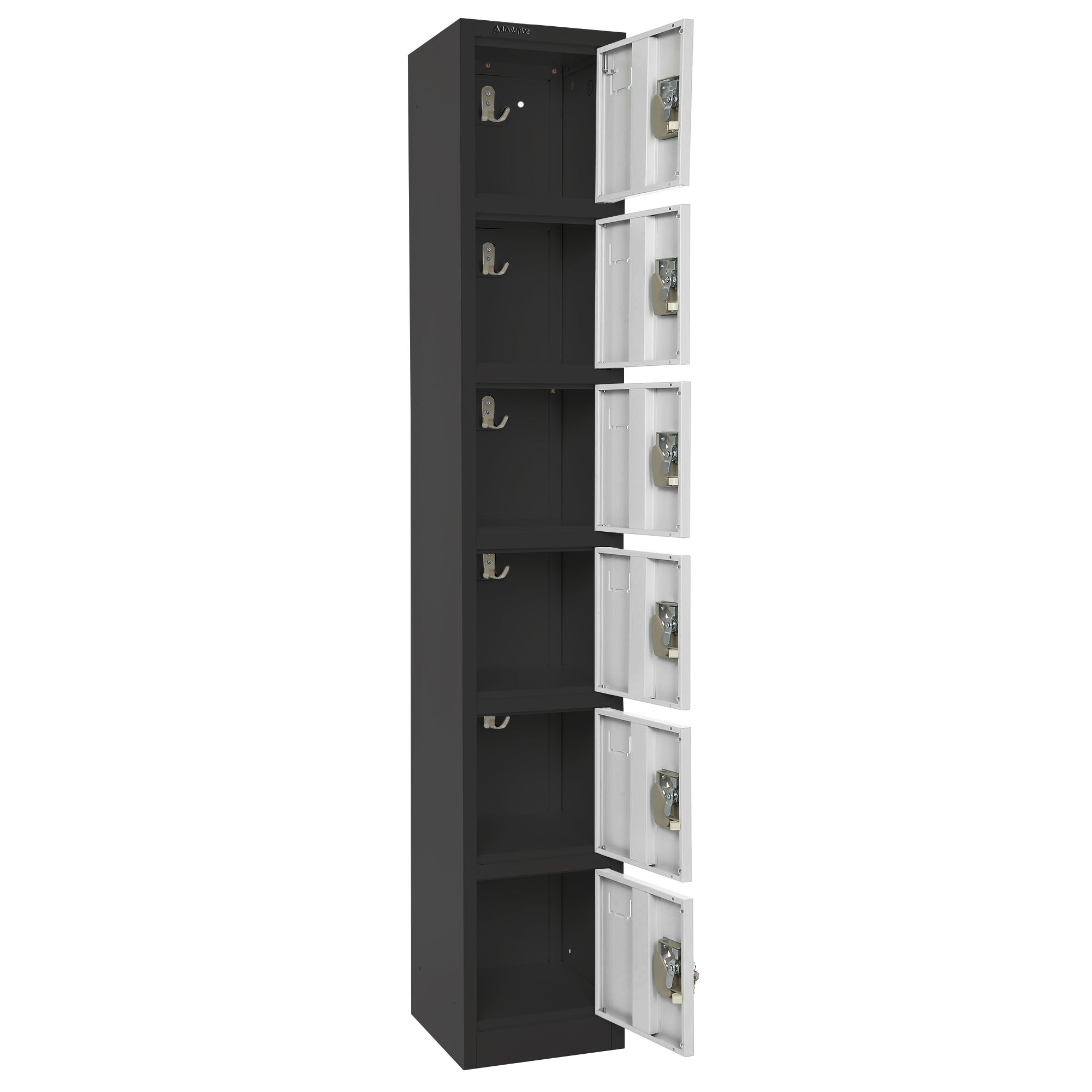 Large 6 Door Locker – Black Body With White Doors 2-Pack